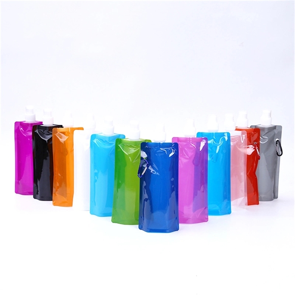 16oz Flex Foldable PE Water Bottle With Carabiner - 16oz Flex Foldable PE Water Bottle With Carabiner - Image 1 of 6