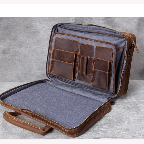 Retro crazy horse leather travel bag laptop to use - Retro crazy horse leather travel bag laptop to use - Image 5 of 7