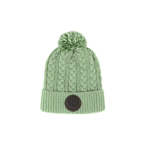 Pantone Matched Cable Knit Beanie with Vegan Leather Patch - Pantone Matched Cable Knit Beanie with Vegan Leather Patch - Image 5 of 5
