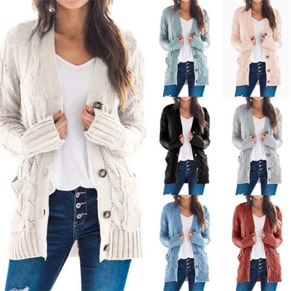 Women's Long Sleeve Knit Sweater Button Loose Outerwear - Women's Long Sleeve Knit Sweater Button Loose Outerwear - Image 0 of 5