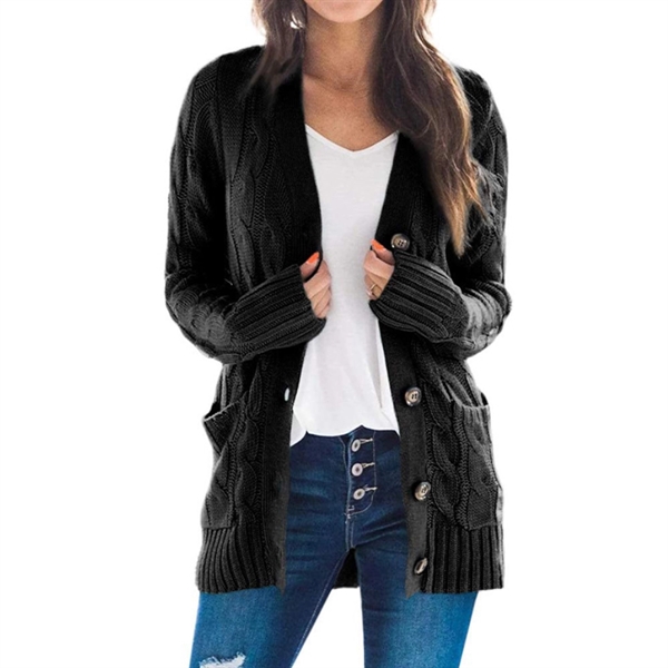 Women's Long Sleeve Knit Sweater Button Loose Outerwear - Women's Long Sleeve Knit Sweater Button Loose Outerwear - Image 1 of 5