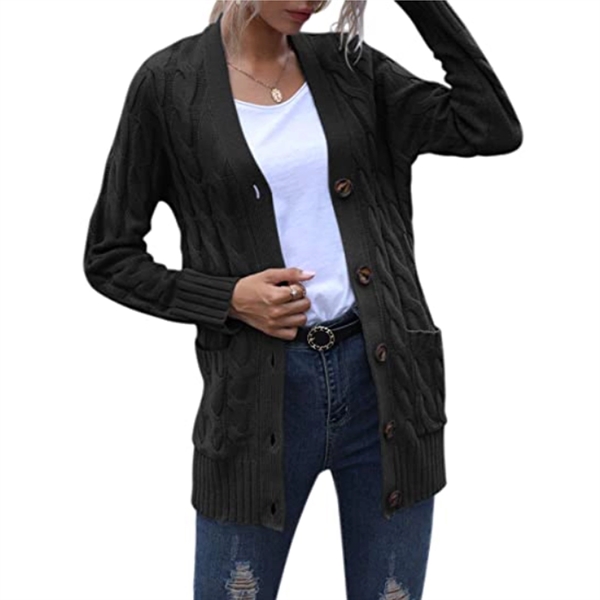 Women's Long Sleeve Knit Sweater Button Loose Outerwear - Women's Long Sleeve Knit Sweater Button Loose Outerwear - Image 2 of 5