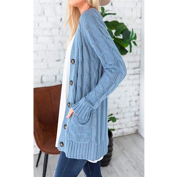Women's Long Sleeve Knit Sweater Button Loose Outerwear - Women's Long Sleeve Knit Sweater Button Loose Outerwear - Image 4 of 5