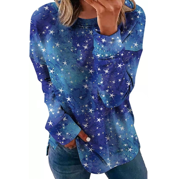 Long Sleeve Round Neck Casual Printed Blouses Tops T Shirts - Long Sleeve Round Neck Casual Printed Blouses Tops T Shirts - Image 1 of 6