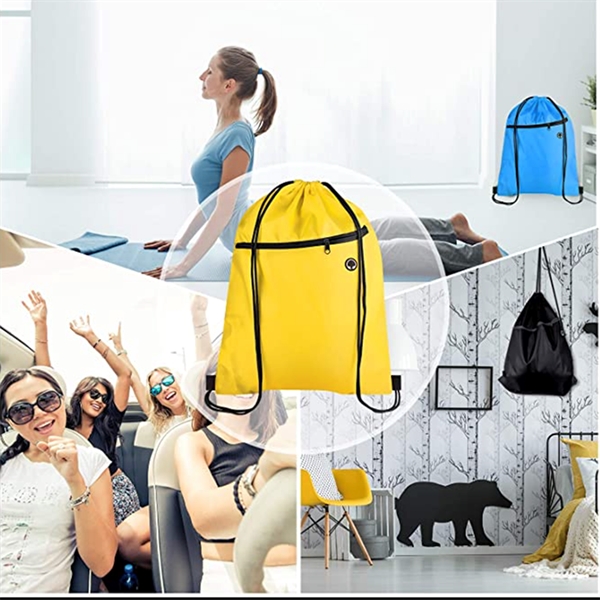 Zipper Polyester Drawstring BackPack - Zipper Polyester Drawstring BackPack - Image 3 of 3