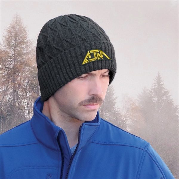 Acrylic, Cuff Toque, Jacquard Cable Knit - Acrylic, Cuff Toque, Jacquard Cable Knit - Image 6 of 7