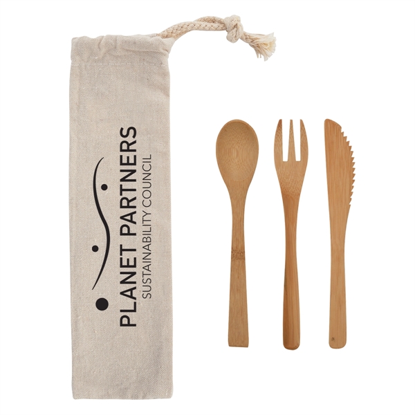 3 Piece Bamboo Utensil Set In Travel Pouch - 3 Piece Bamboo Utensil Set In Travel Pouch - Image 3 of 4