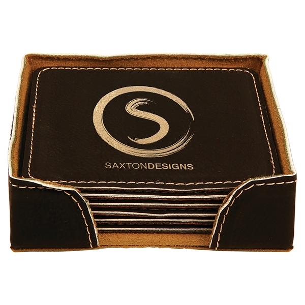 Square Leatherette Coaster Set - Square Leatherette Coaster Set - Image 3 of 12