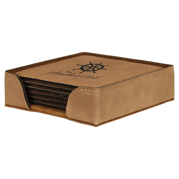Square Leatherette Coaster Set - Square Leatherette Coaster Set - Image 4 of 12