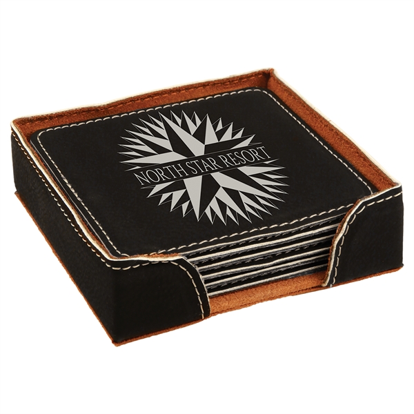 Square Leatherette Coaster Set - Square Leatherette Coaster Set - Image 7 of 12