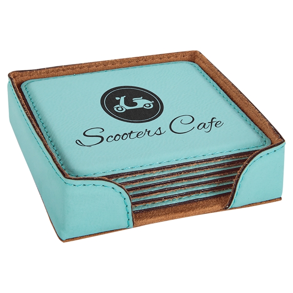 Square Leatherette Coaster Set - Square Leatherette Coaster Set - Image 10 of 12