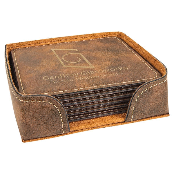 Square Leatherette Coaster Set - Square Leatherette Coaster Set - Image 11 of 12