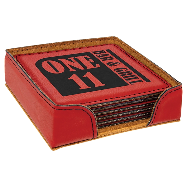 Square Leatherette Coaster Set - Square Leatherette Coaster Set - Image 12 of 12