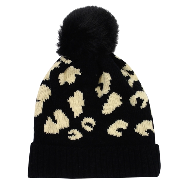 Leopard Print Pom Beanie - Leopard Print Pom Beanie - Image 1 of 4