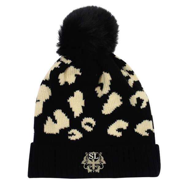 Leopard Print Pom Beanie - Leopard Print Pom Beanie - Image 2 of 4