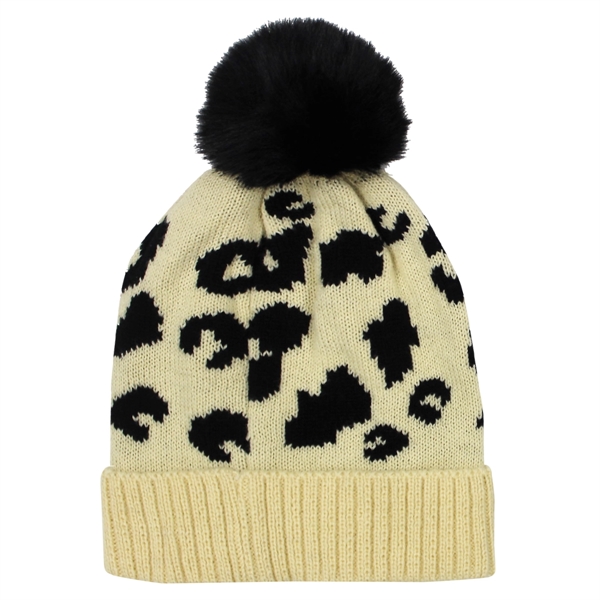 Leopard Print Pom Beanie - Leopard Print Pom Beanie - Image 3 of 4