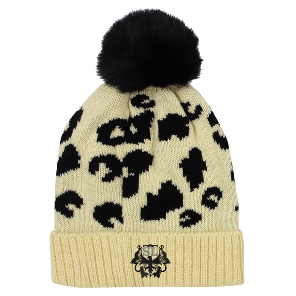 Leopard Print Pom Beanie - Leopard Print Pom Beanie - Image 4 of 4