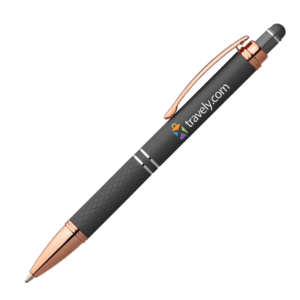 Phoenix Softy Rose Gold Metallic Pen w/ Stylus - Full Color - Phoenix Softy Rose Gold Metallic Pen w/ Stylus - Full Color - Image 1 of 3