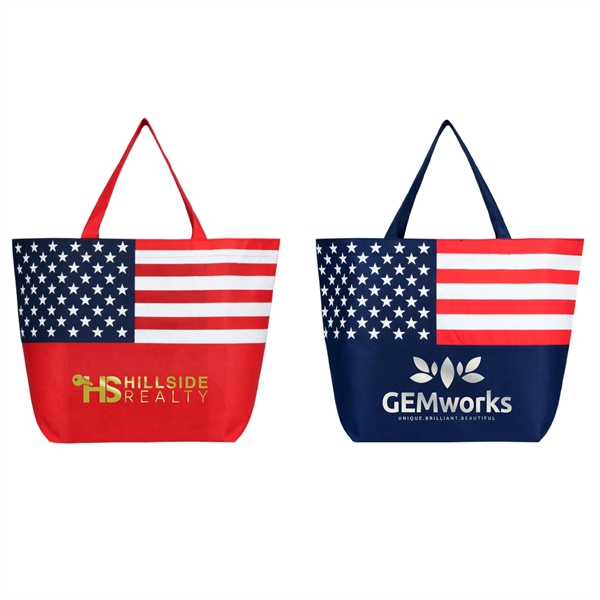 Non-Woven American Flag Tote Bag - Metallic imprint - Non-Woven American Flag Tote Bag - Metallic imprint - Image 0 of 2