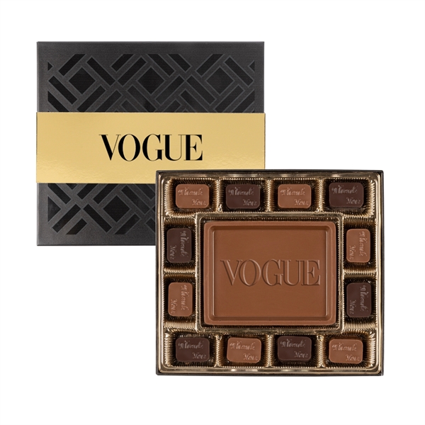 Small Deluxe Custom Molded Chocolate Gift Box with Gold Band - Small Deluxe Custom Molded Chocolate Gift Box with Gold Band - Image 0 of 1