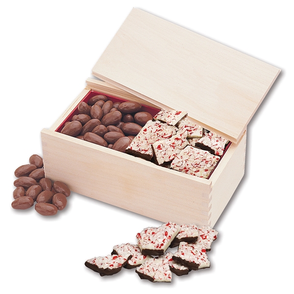Peppermint Bark & Chocolate Almonds in Wooden Box - Peppermint Bark & Chocolate Almonds in Wooden Box - Image 1 of 1