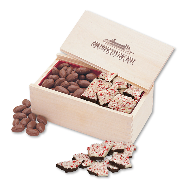 Peppermint Bark & Chocolate Almonds in Wooden Box - Peppermint Bark & Chocolate Almonds in Wooden Box - Image 0 of 1
