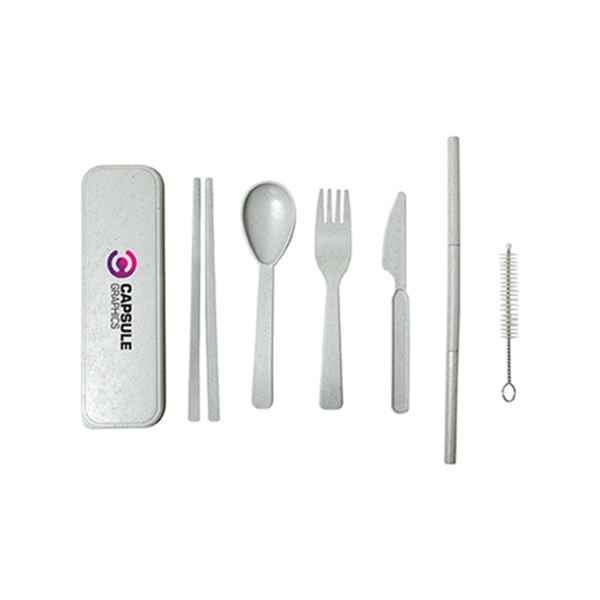 7-in-1 Eco-friendly Wheat Fiber Cutlery Set - 7-in-1 Eco-friendly Wheat Fiber Cutlery Set - Image 0 of 3