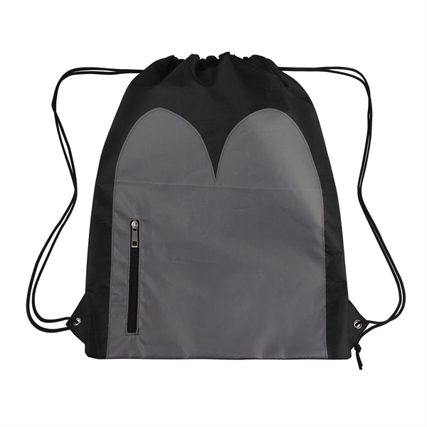 15" x 18" Two Color Drawstring Bag w/ Front Zipper Pocket