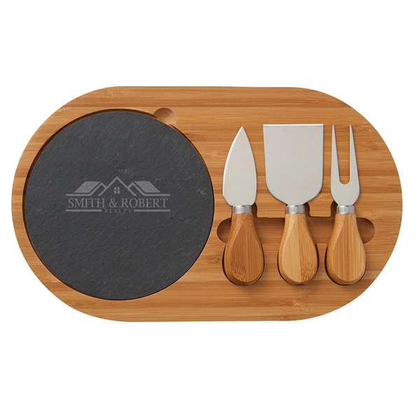 4 Piece Oval Slate Cheese Board Charcuterie Set - 4 Piece Oval Slate Cheese Board Charcuterie Set - Image 1 of 4