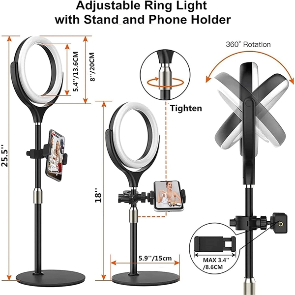 Desk Selfie Ring Light with Phone Holder - Desk Selfie Ring Light with Phone Holder - Image 4 of 6
