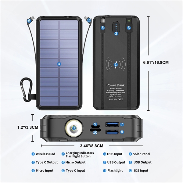 30000mAh Wireless Solar Power Charger - 30000mAh Wireless Solar Power Charger - Image 3 of 3