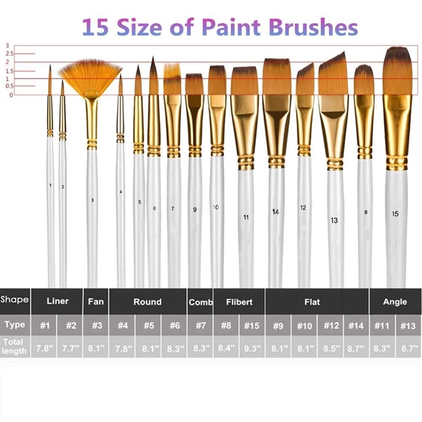 15Pcs Professional Canvas Artist Paint Brush Kit - 15Pcs Professional Canvas Artist Paint Brush Kit - Image 3 of 6