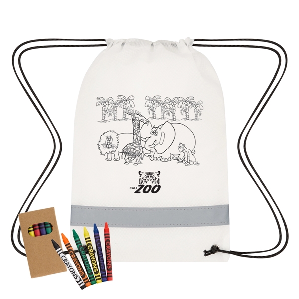 Lil' Bit Reflective Coloring Drawstring Bag With Crayons - Lil' Bit Reflective Coloring Drawstring Bag With Crayons - Image 1 of 5