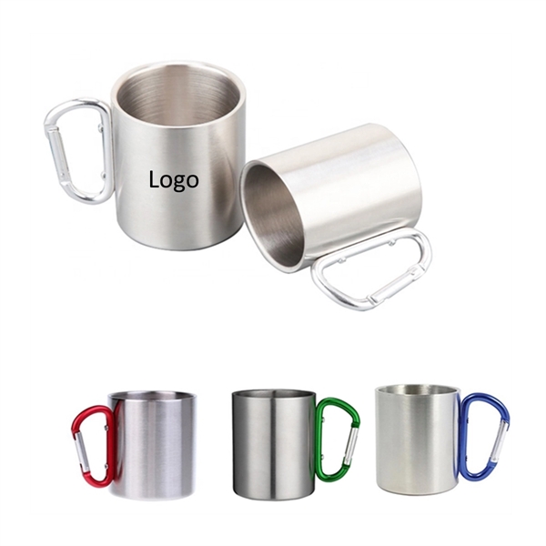 7 OZ Carabiner Handle Stainless Steel Mug - 7 OZ Carabiner Handle Stainless Steel Mug - Image 0 of 2