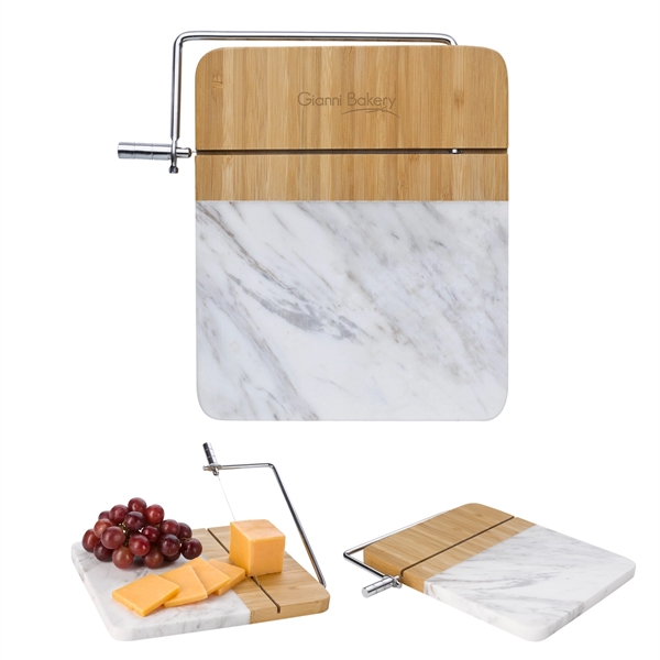 Custom Marble and Bamboo Cheese Cutting Board With Slicer