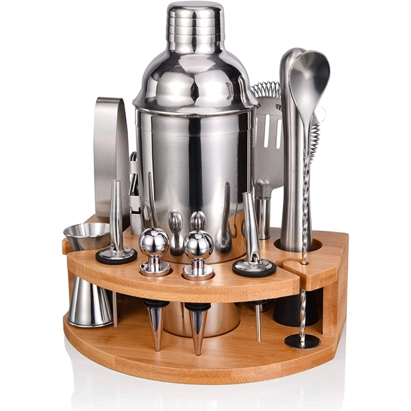 12 Pieces Cocktail Shaker Set with Wooden Stand - 12 Pieces Cocktail Shaker Set with Wooden Stand - Image 0 of 5