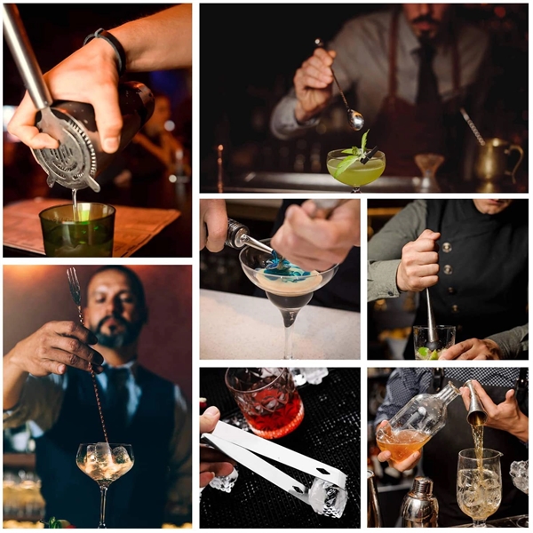 12 Pieces Cocktail Shaker Set with Wooden Stand - 12 Pieces Cocktail Shaker Set with Wooden Stand - Image 4 of 5