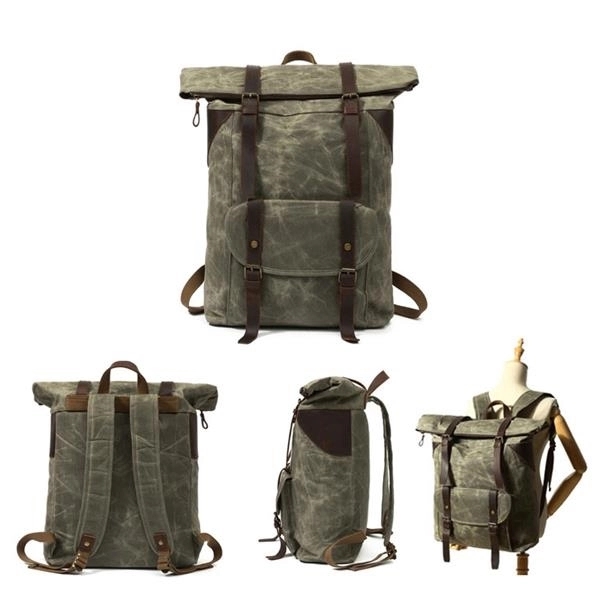 Waxed Canvas Shoulder Rucksack for Travel - Waxed Canvas Shoulder Rucksack for Travel - Image 0 of 4