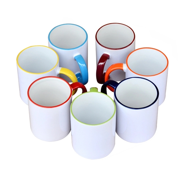 11oz Colorful Rim Handle White Ceramic Mug - 11oz Colorful Rim Handle White Ceramic Mug - Image 1 of 3