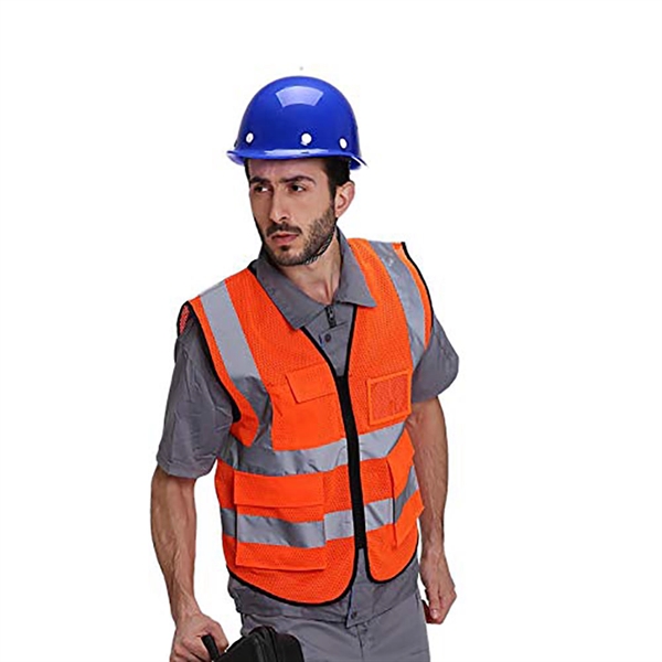 Safety Reflective Vest With Pockets and Zipper - Safety Reflective Vest With Pockets and Zipper - Image 1 of 5