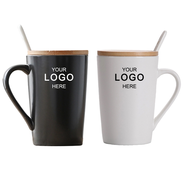 Ceramic Mug With Lid And Spoon 13.5oz - Ceramic Mug With Lid And Spoon 13.5oz - Image 0 of 4