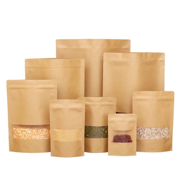 Kraft Bags with Window Stand Up Ziplock Seal - Kraft Bags with Window Stand Up Ziplock Seal - Image 0 of 2