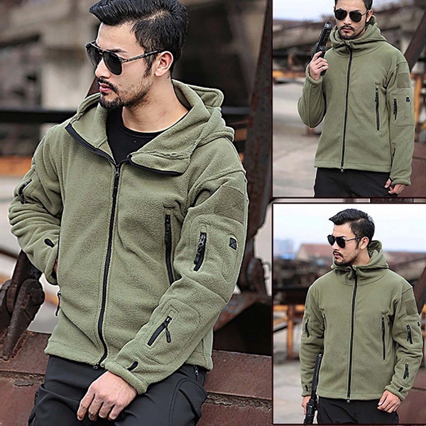 Fleece Military Tactical Jacket Hoodie - Fleece Military Tactical Jacket Hoodie - Image 1 of 7