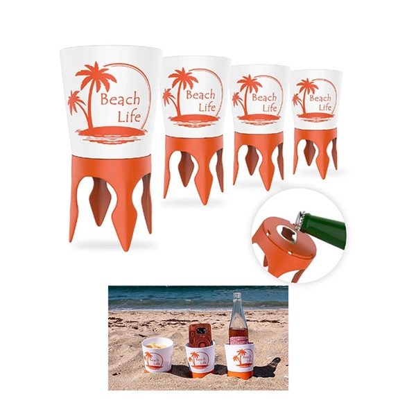 Beach Drink Cup Holder With Bottle Opener - Beach Drink Cup Holder With Bottle Opener - Image 0 of 1