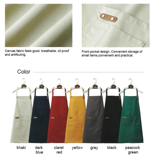 14 oz. Canvas Kitchen Apron w/ Leather accent & 2 pockets - 14 oz. Canvas Kitchen Apron w/ Leather accent & 2 pockets - Image 1 of 2