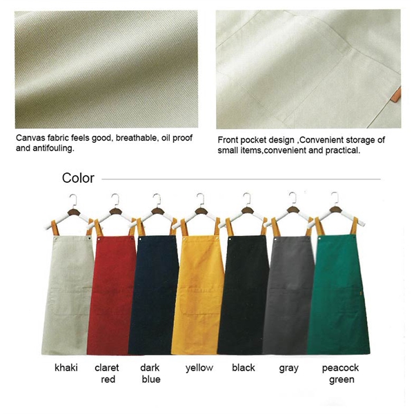 14 oz. Canvas Kitchen Apron w/ Brown shoulder Strap - 14 oz. Canvas Kitchen Apron w/ Brown shoulder Strap - Image 2 of 10