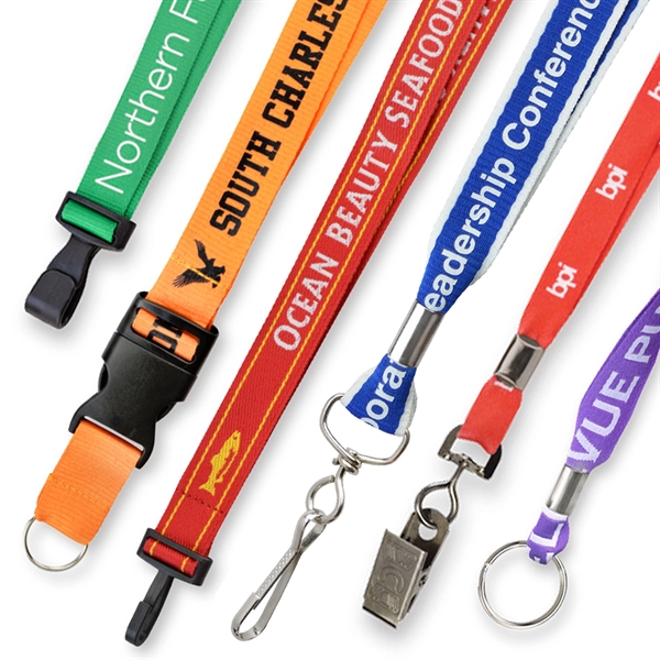 5/8" Custom Silkscreen Lanyards, Flat Ribbed Polyester - 5/8" Custom Silkscreen Lanyards, Flat Ribbed Polyester - Image 0 of 10