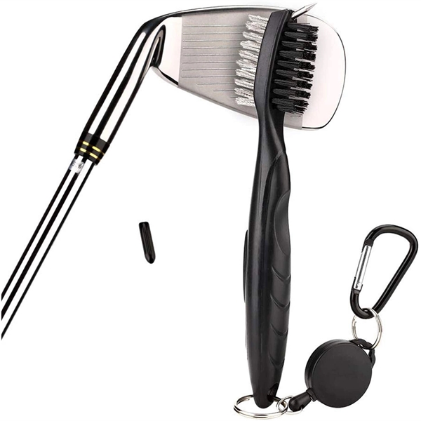 Dual Bristle Golf Club Brush Groove Cleaner with Carabiner - Dual Bristle Golf Club Brush Groove Cleaner with Carabiner - Image 1 of 4