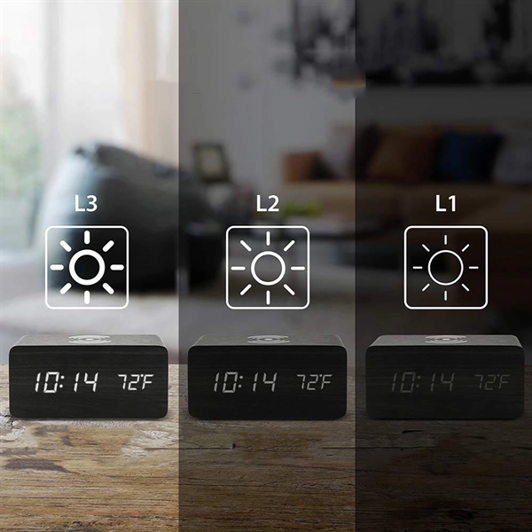 Wooden Digital Alarm Clock with Wireless Charging - Wooden Digital Alarm Clock with Wireless Charging - Image 2 of 2