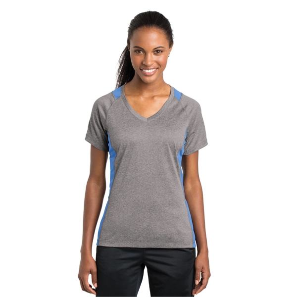 Sport-Tek Women's Heather Colorblock Contender V-Neck Tee. - Sport-Tek Women's Heather Colorblock Contender V-Neck Tee. - Image 8 of 61